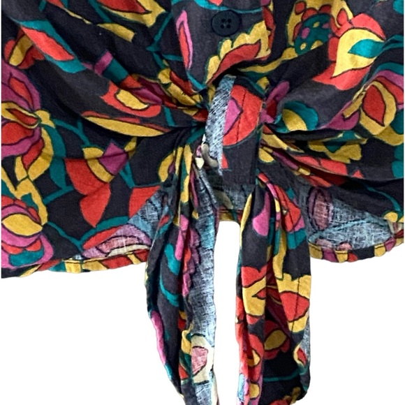 Modcloth Retro Floral Crop Linen Blend Top Size Medium - Picture 5 of 9